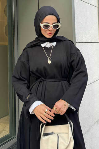 V Yaka Sweat Elbise Siyah - 2