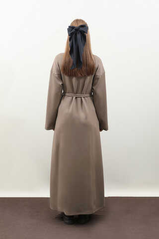 V Yaka Sweat Elbise Toprak - 11