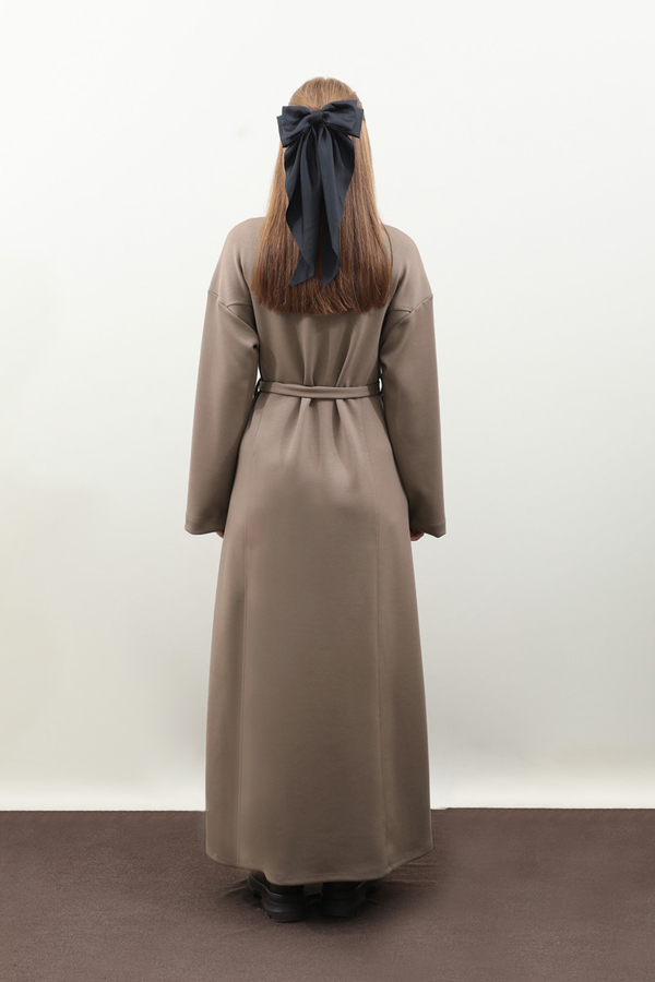 V Yaka Sweat Elbise Toprak - 11