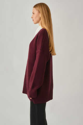 V Yaka Triko Kazak Bordo - 5