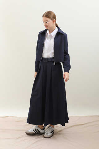 Vatkalı Ceket Etek Takım Lacivert - 2