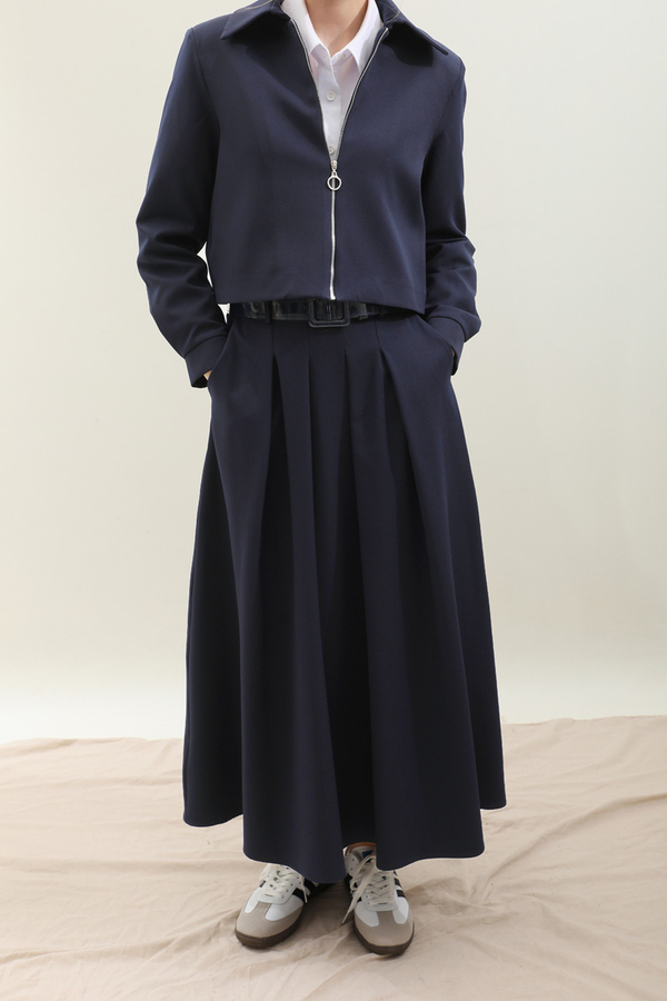 Vatkalı Ceket Etek Takım Lacivert - 7