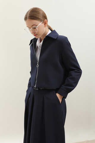 Vatkalı Ceket Etek Takım Lacivert - 8