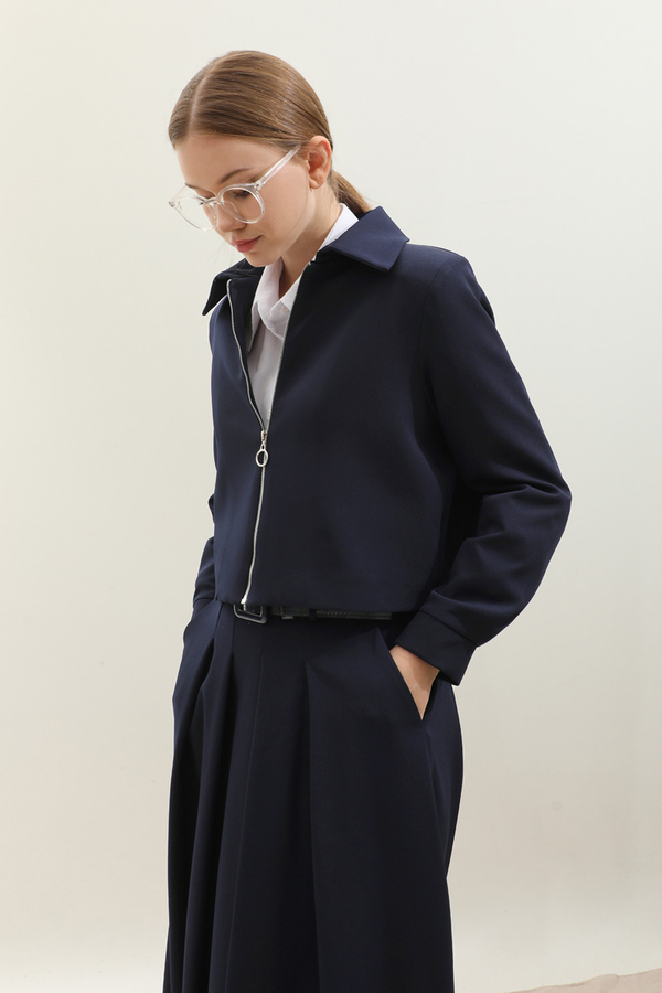 Vatkalı Ceket Etek Takım Lacivert - 8