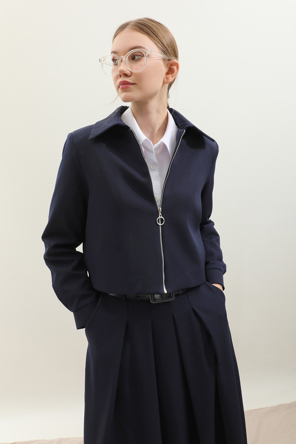 Vatkalı Ceket Etek Takım Lacivert - 1