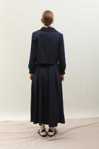 Vatkalı Ceket Etek Takım Lacivert - 9