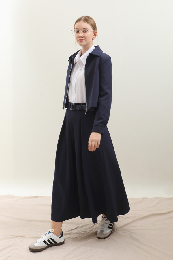 Vatkalı Ceket Etek Takım Lacivert - 5