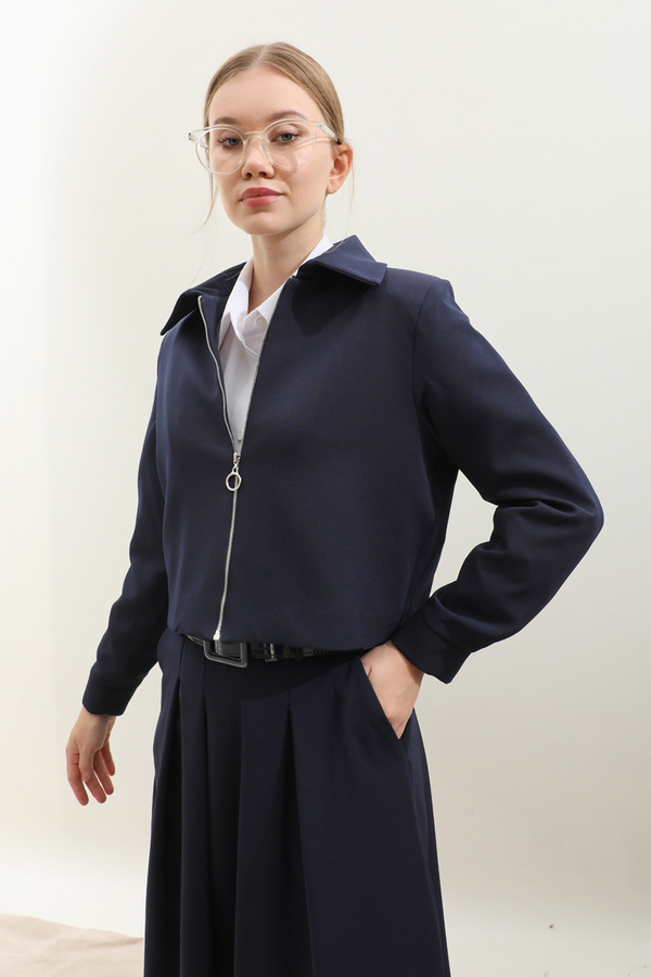 Vatkalı Ceket Etek Takım Lacivert - 4