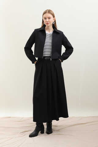 Vatkalı Ceket Etek Takım Siyah - 3