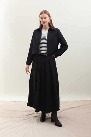 Vatkalı Ceket Etek Takım Siyah - 4