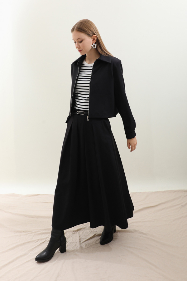 Vatkalı Ceket Etek Takım Siyah - 5