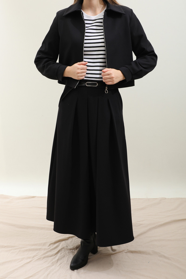 Vatkalı Ceket Etek Takım Siyah - 1