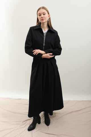 Vatkalı Ceket Etek Takım Siyah - 7
