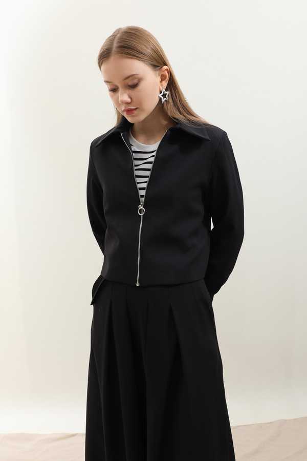 Vatkalı Ceket Etek Takım Siyah - 8