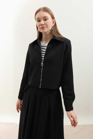 Vatkalı Ceket Etek Takım Siyah - 9