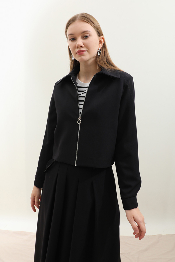 Vatkalı Ceket Etek Takım Siyah - 9