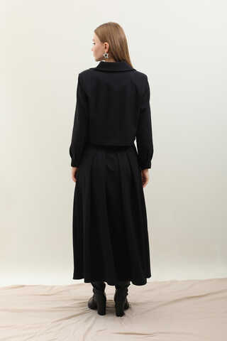 Vatkalı Ceket Etek Takım Siyah - 11