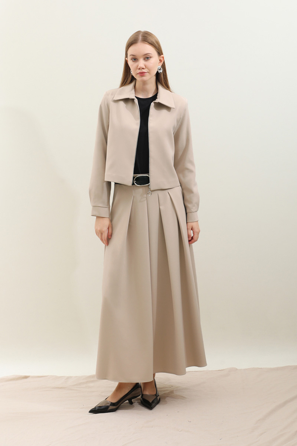 Vatkalı Ceket Etek Takım Taş - 2