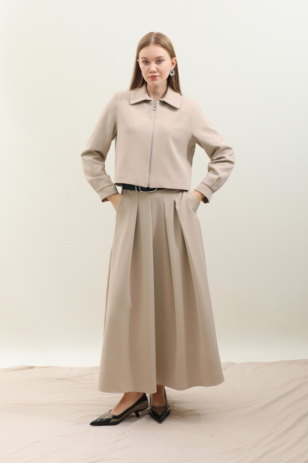 Vatkalı Ceket Etek Takım Taş - 5