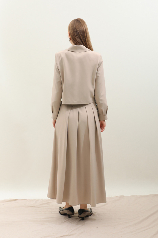 Vatkalı Ceket Etek Takım Taş - 9