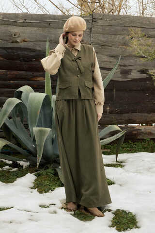 Velvet Skirt Set Khaki - 4