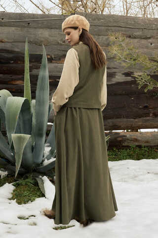 Velvet Skirt Set Khaki - 5