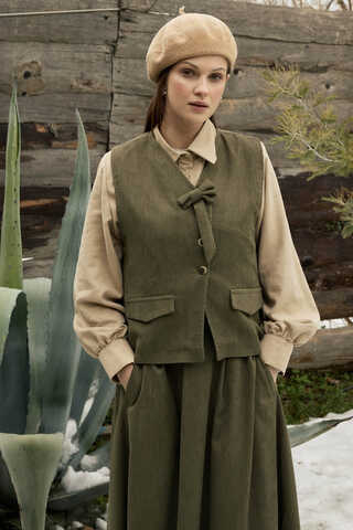 Velvet Skirt Set Khaki - 2