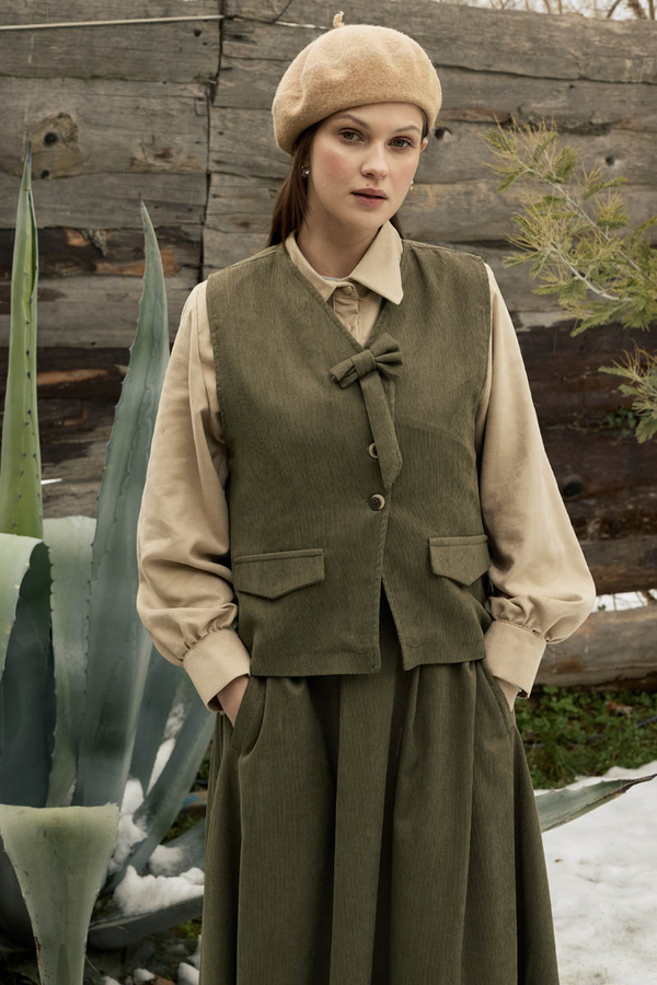 Velvet Skirt Set Khaki - 2