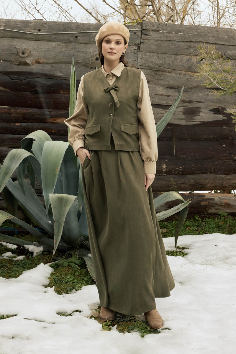 Velvet Skirt Set Khaki