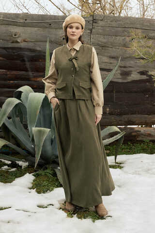 Velvet Skirt Set Khaki - 1