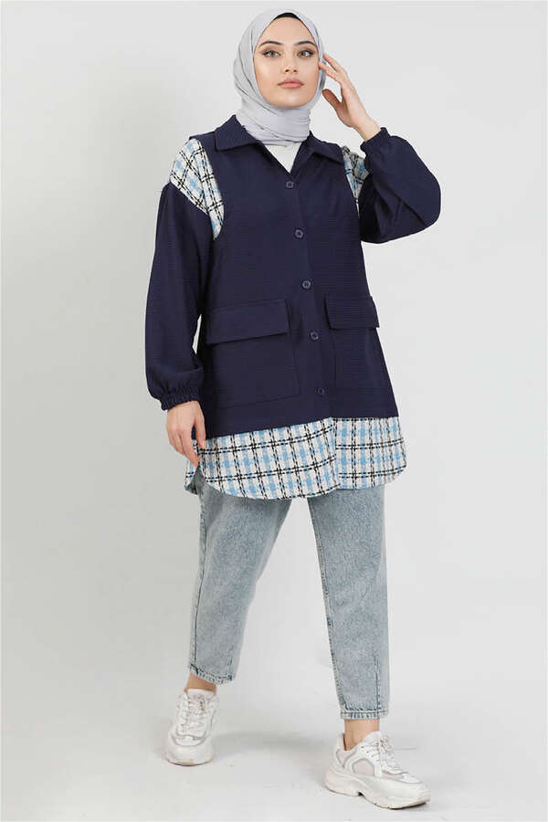 Vest Detailed Shirt Navy Blue - 1