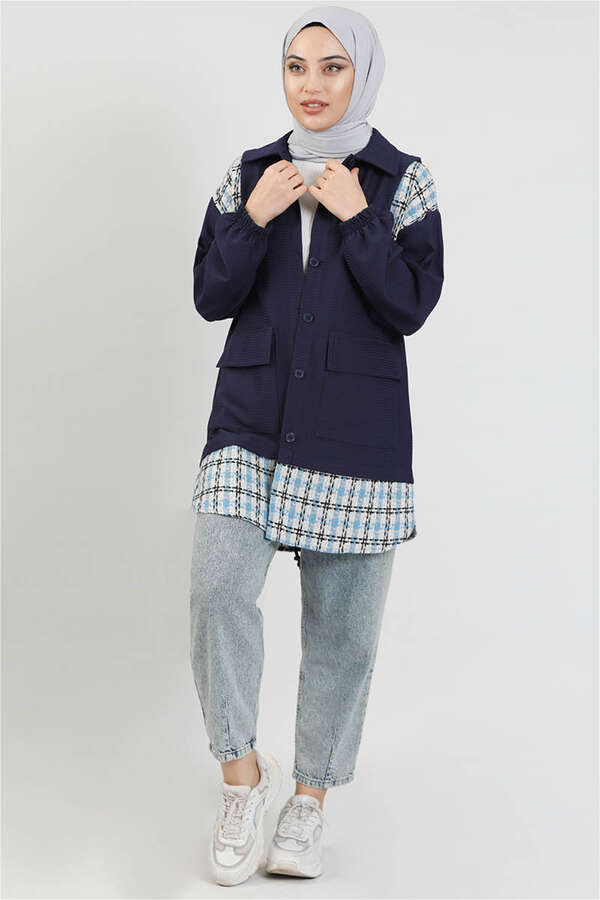 Vest Detailed Shirt Navy Blue - 2