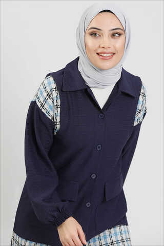 Vest Detailed Shirt Navy Blue - 3
