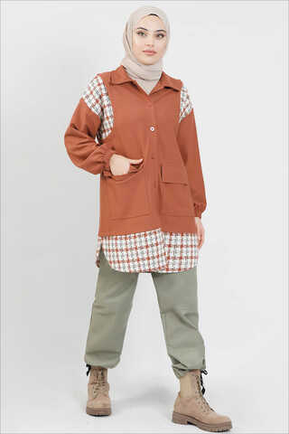 Vest Detailed Shirt Peach - 2