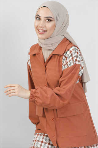 Vest Detailed Shirt Peach - 3