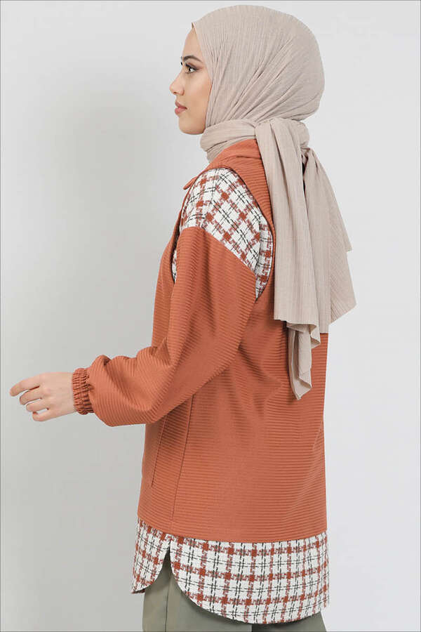 Vest Detailed Shirt Peach - 4