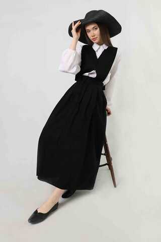 Vest Detailed Skirt Set Black - 1