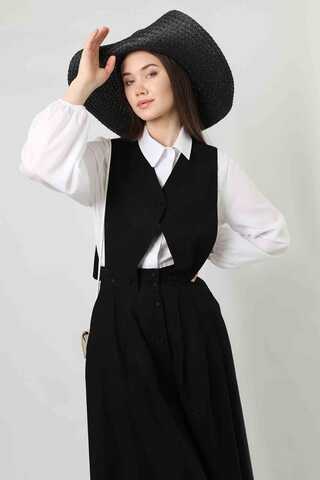 Vest Detailed Skirt Set Black - 2