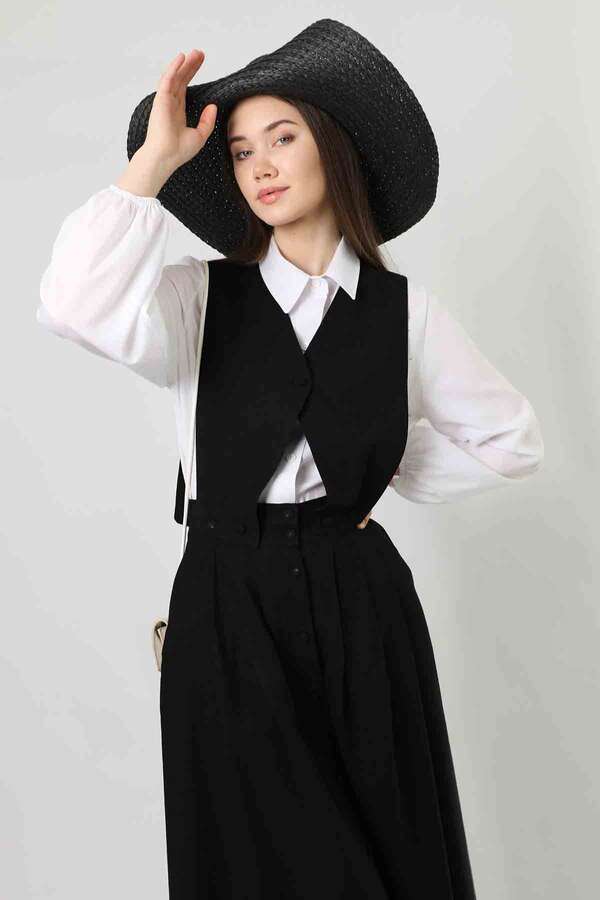 Vest Detailed Skirt Set Black - 2
