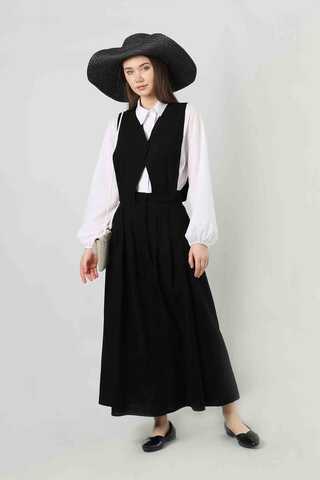 Vest Detailed Skirt Set Black - 3