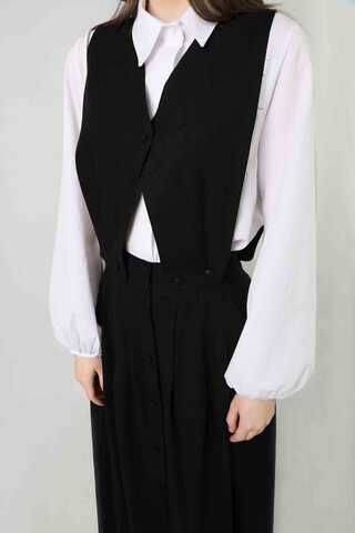 Vest Detailed Skirt Set Black - 4