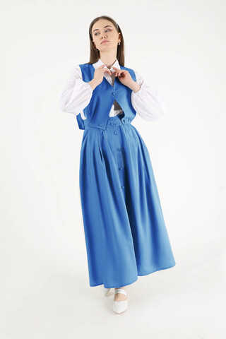 Vest Detailed Skirt Set Blue - 1