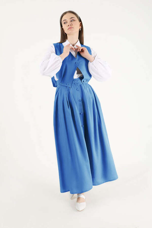 Vest Detailed Skirt Set Blue - 1