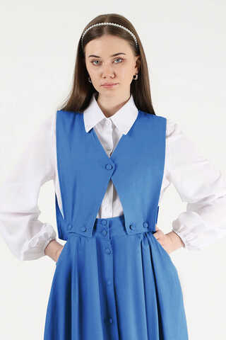 Vest Detailed Skirt Set Blue - 2