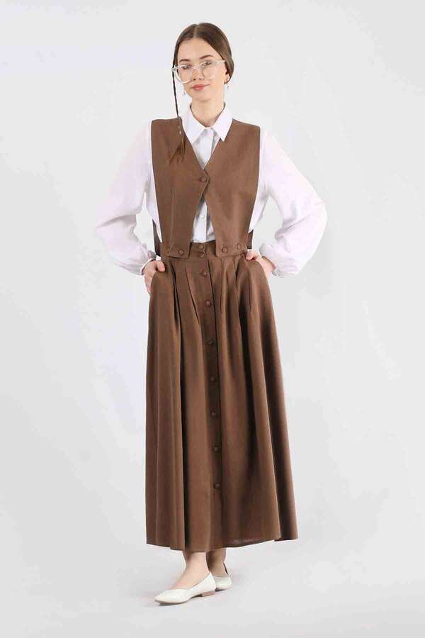 Vest Detailed Skirt Set Brown - 1