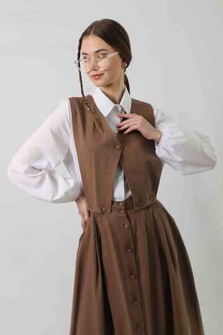 Vest Detailed Skirt Set Brown - 2