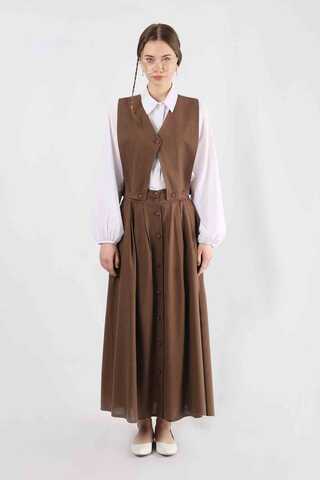Vest Detailed Skirt Set Brown - 3
