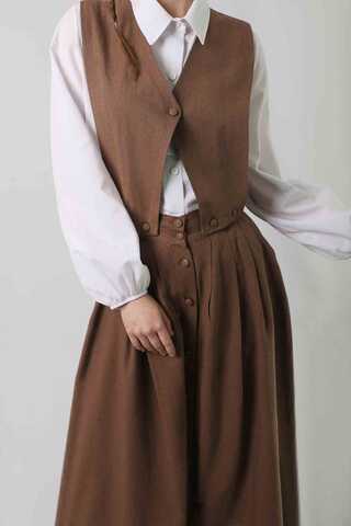 Vest Detailed Skirt Set Brown - 4