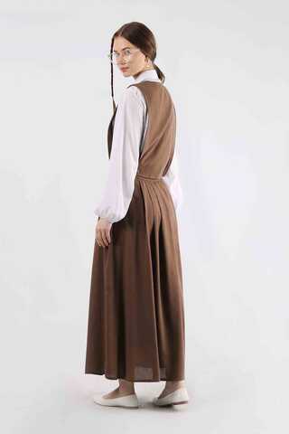 Vest Detailed Skirt Set Brown - 5