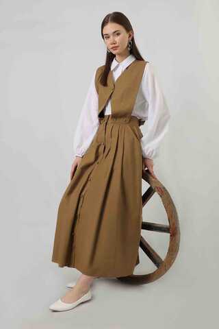 Vest Detailed Skirt Set Camel - 1